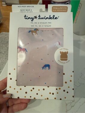Tiny Twinkle Pink Unicorn Bib with Flip Pocket - Small